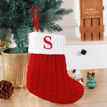 Meias de Natal com iniciais Qocolhg, 18 cm, em tricô vermelho e branco, com letras bordadas para árvore, lareira e decoração familiar (P)