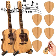 Mini schattige houten gitaarplectrumhouder met 3 plectrums. Een uniek cadeau voor gitaarliefhebbers, je vriend, voor afstuderen, Vaderdag of Kerstmis.