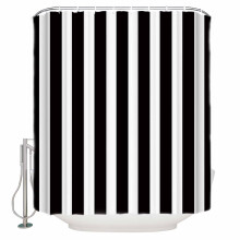 Cortina de ducha negra y blanca, 60" x 72", cortina de baño impermeable con rayas blancas, lavable, juego de cortina de ducha con 12 ganchos.