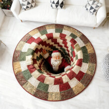 Tapete Natalino 3D de 81 cm (32") - Tapete Redondo Acolchoado com Papai Noel, Tapete Decorativo Antiderrapante para Casa e Festas