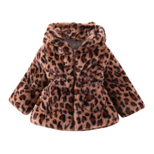 Frakke Småbørn Piger Vinter Vindtæt Fuzzy Leopard Frakke Hætte Tykkere Varm Elastisk Talje Overtøj Jakke Langærmet Med Lommer Stilfuld Overtøj