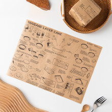 Zwaar sandwichpapier, 50 stuks, alfabetprint, bruin, voedselverpakking, 38x28 cm, traditioneel rechthoekig inpakpapier, wegwerpbaar.
