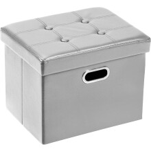 Storage Ottoman 17x13x13in Leather Rectangle Foot Rest Folding Bench Seat Organizer Entryway Furniture with Handles Lid White