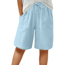 Pantaloncini casual da uomo, lunghezza al ginocchio, in lino, gamba larga, vita alta, pantaloni estivi da spiaggia, pantaloncini casual per le