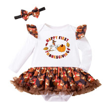 Thanksgiving Infants Baby Girls Bodysuits Long Sleeve Turkey Printed Onesie With Hair Toddler Girls Onesies Stylish 6-9 Months