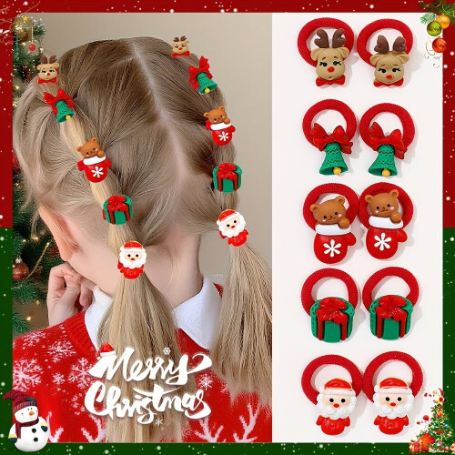 Elastici per capelli natalizi per bambine – Babbo Natale, renne e albero