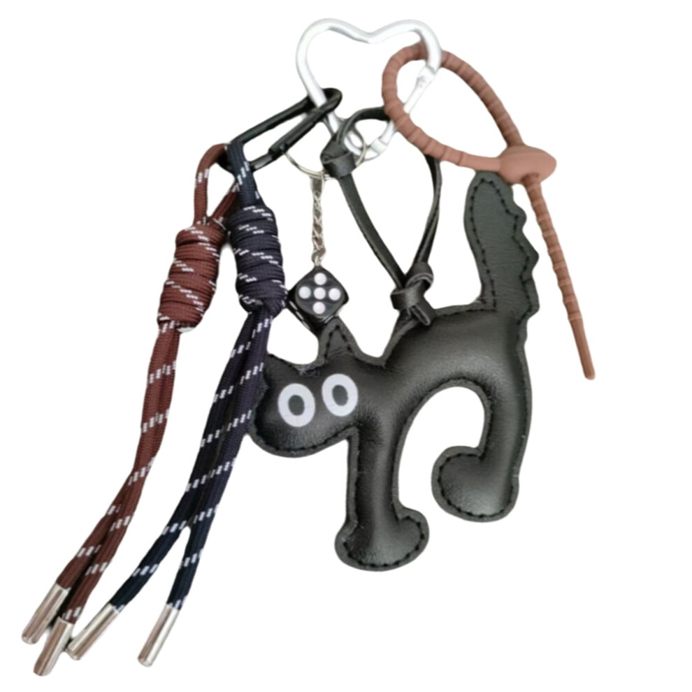 Pu Leather Cat Phone Charm Kawaii Handmade Keychain Black 913211465653