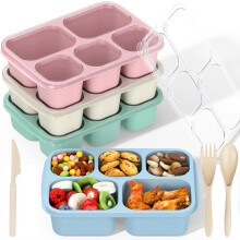 Lot de 4 boîtes à lunch Bento, contenants réutilisables à 5 compartiments pour la préparation des repas, avec ustensiles et couvercles