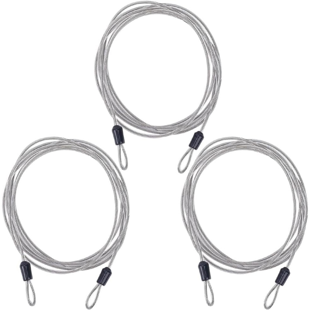 3Pcs 2M Stainless Steel Safety Cable Locks, 3Mm Double Loop, Lightweight Luggage & Outdoor Gate Locks Â Gray, Compatible With Standard Locks 9340959253876