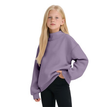 AWZXDE Girls Warm Winter Hooded Pullover Soft Cozy High Neck Sweatshirt Top For Kids Light Purple，11-13 Years