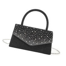 Luxury Evening Bag With Rhinestones Delicate Chain Pleated Handbag Shoulder Purse for Wedding Party and Celebrations