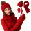 Conjunto de gorro, cachecol e luvas de veludo cor vinho para o inverno 1
