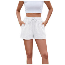 Pantaloncini da donna con tasche, pantaloncini estivi casual da donna, vita casual, leggeri, regolabili, con nodo, vestibilità ampia