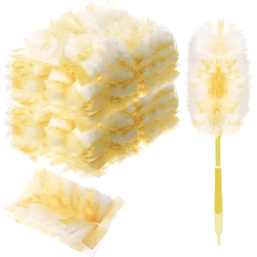 100 count Duster Refills Compatible with Dusters Disposable Replacement Thickened with 1 Handle for Cleaning, Office (Yellow)