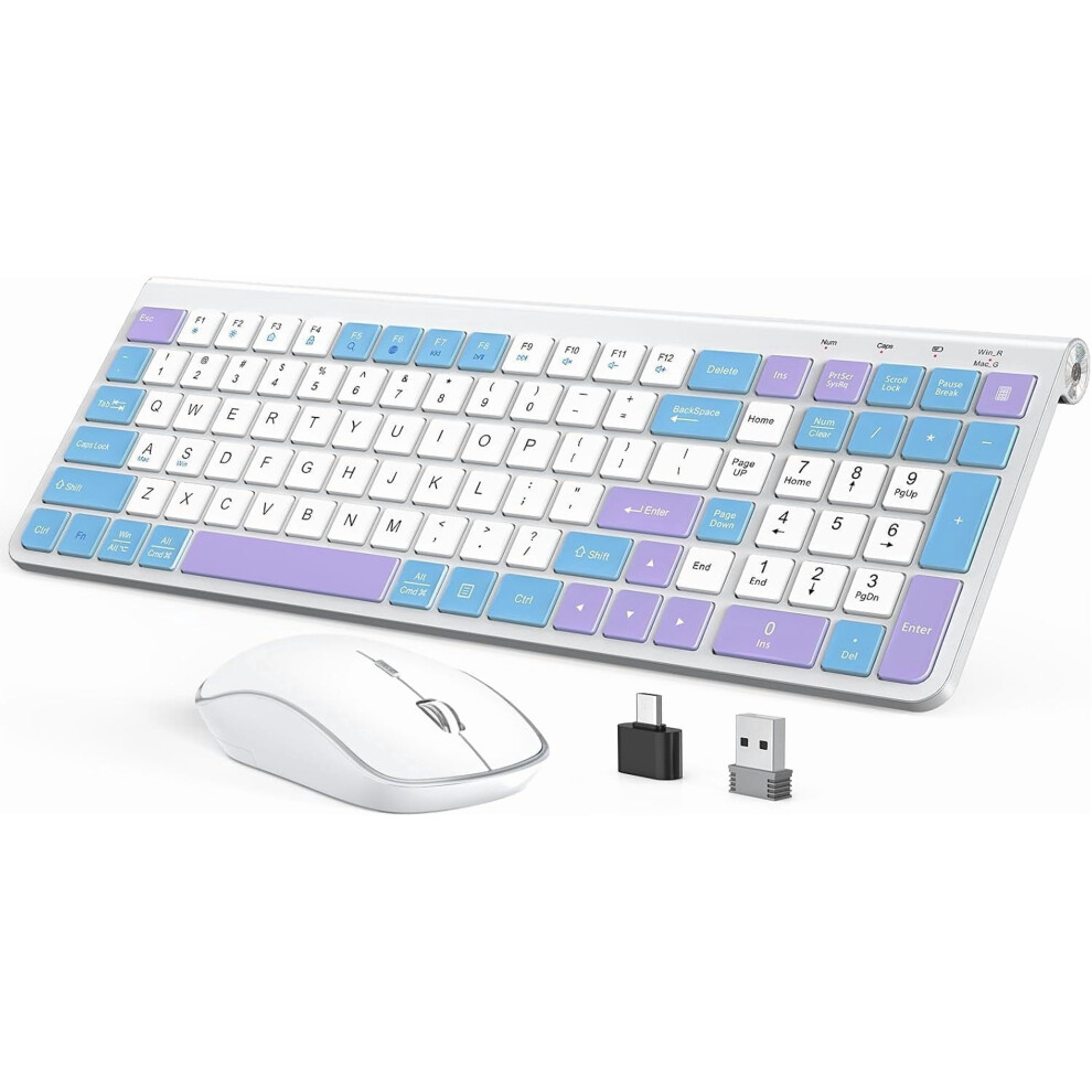 Keyboard And Combo, Typewriter Keyboard With Number Pad And Computer For Pc Laptop Desktop Computer - Purple/Blue 9496895237255