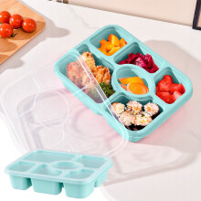 6-Compartment Plastic Lunch Box with Lid | Snack & Fruit Storage Container | Bento Style Meal Prep Box for Kids & Adults | Pink Blue Green Beige
