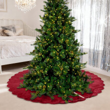 Velvet Christmas Tree Skirt, Vintage Design & Ruffled Edge – Festive Red Holiday Decoration