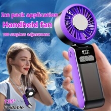 USB Folding Handheld Fan with Night Light, 40C Cooling, Portable Neckband, LED Display – Compatible with USB Power