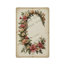 Cute Floral Letter C Tin Sign, 8x12 in – Nursery, Girl's Room, Office Desk Decor – Botanical Aesthetic Gift – Compatible with Wall Mounting