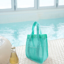 Mesh Wash Bag, Portable Storage Organiser, Toiletry Bag, -Pocket Transparent Design, for Travel Beach Gym, Beach Toy Storage | Green