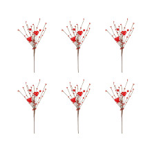 6PC Valentine's Day Decorative Bouquet, Pink Heart-Shaped Berry Arrangement, Table Center Decoration, Valentine's Day Party Home Decor, Red