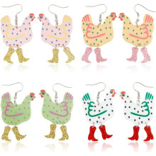 4 Pairs Cute Chicken/Rooster Acrylic Drop Earrings for Women – Colorful DIY Animal Dangle Earrings, Christmas/Birthday Gift