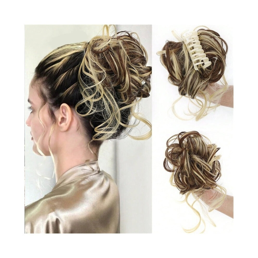 Unisex Synthetic Curly Wavy Hair Bun Messy Curly Chignon Claw Clip In Ponytail Hair Extension