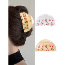Pinzas para el cabello acrílicas con diseño de cerezas, 2 unidades, 65-82 mm