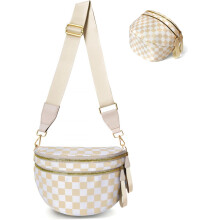 Karierte Umhängetasche für Damen, geräumige Nylon-Bauchtasche mit verstellbarem Riemen