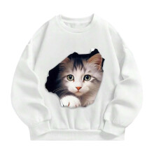 Sudadera de manga larga para niñas, corte holgado, estampado de gato adorable, cómoda para el día a día, para edades de 2 a 14 años, ligera y a