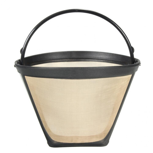 Useful Reusable 10-12 Cup Coffee Filter Permanent Cone-Style Coffee Maker Machine Filter Gold Mesh with Handle Cafe Coffees Tool