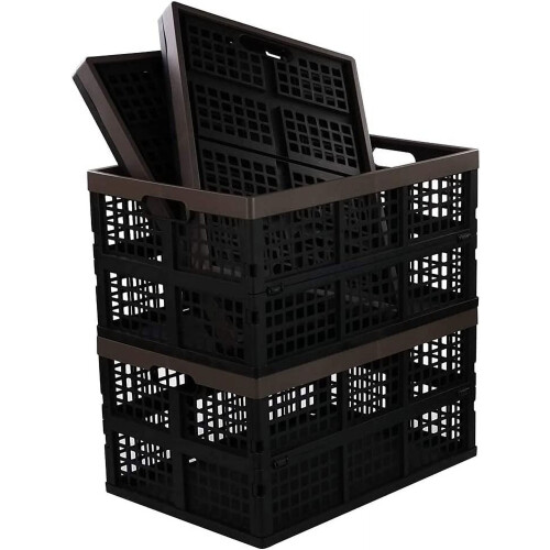 Bringer 4-Pack 40 L Plastic Collapsible Storage Crate, Stackable Folding Storage Baskets