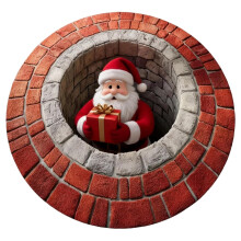 3D Christmas Rug – Santa Optical Illusion Round Mat, Quilted Xmas Area Rug for Living Room & Bedroom, 16", Compatible with Holiday Decor