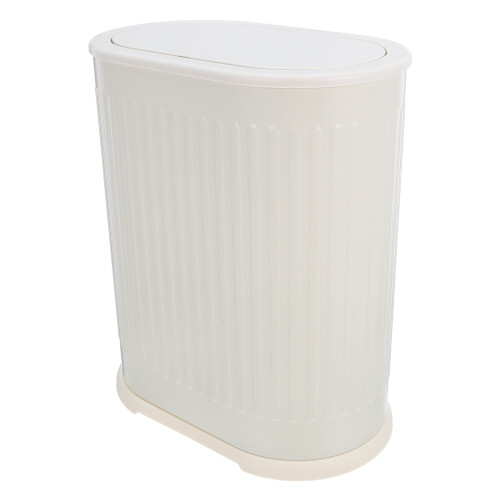 Beige Press Type Trash Can with Lid Plastic Garbage Bin for Kitchen Bathroom and Office Use