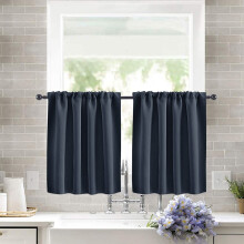 Rideaux courts bleu marine – Rideaux mi-longs haute densité pour chambre, salle à manger, cuisine et salle de bain (Compatibles avec les tringles