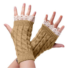 Fingerløse korte handsker med tommelfingerhul, vanter, vinterarmvarmere, julegaver til elsker (7,5 tommer, kaki)