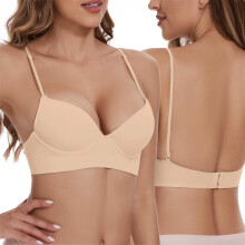 Vielseitiger Damen-BH, Hellgrau, leicht gepolsterte Cups, verstellbare Träger, Beige, Größe 32