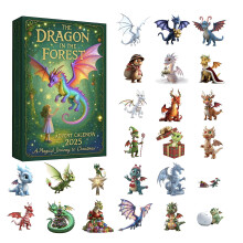 Calendrier de l'Avent 2025 « Dragon dans la Forêt » avec 24 figurines de dragons fantastiques 2D uniques et un coffret cadeau de contes pour le