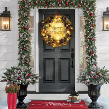 Guirlanda de Natal Decorativa com Placa de Feliz Natal – Decoração para Porta, Parede, Casa e Hotel – Compatível com Temas de Natal