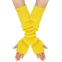 Armwarmers van wolmix, vingerloze handschoenen met duimgat, zacht en elastisch, 40 cm, geel – winterkleding voor dames, kerstcadeaus