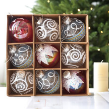 Christmas Ball Ornaments Red Clear Shatterproof 9pc 3.14