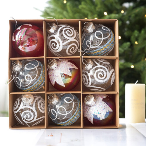 Christmas Ball Ornaments Red Clear Shatterproof 9pc 3.14