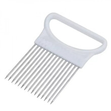 Tranchez les oignons sans effort avec ce coupe-oignons coloré en acier inoxydable. Porte-oignons et chips inclus.