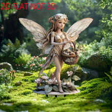 Garden Fairy Statue Outdoor Decor – Angel Wing Female Celestial Metal Yard Stake, Vintage Cottagecore Flower Bed & Patio Decoration