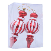 2Pcs Red & White Gourd Christmas Tree Ornaments, Glittering Finial Drop Decorations – Compatible with Standard Tree Tops