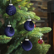 9-Pack Flocked Velvet Christmas Ornaments - Shatterproof Hanging Balls for Christmas Tree, Holiday Party Decor,Christmas Decorations (Blue)