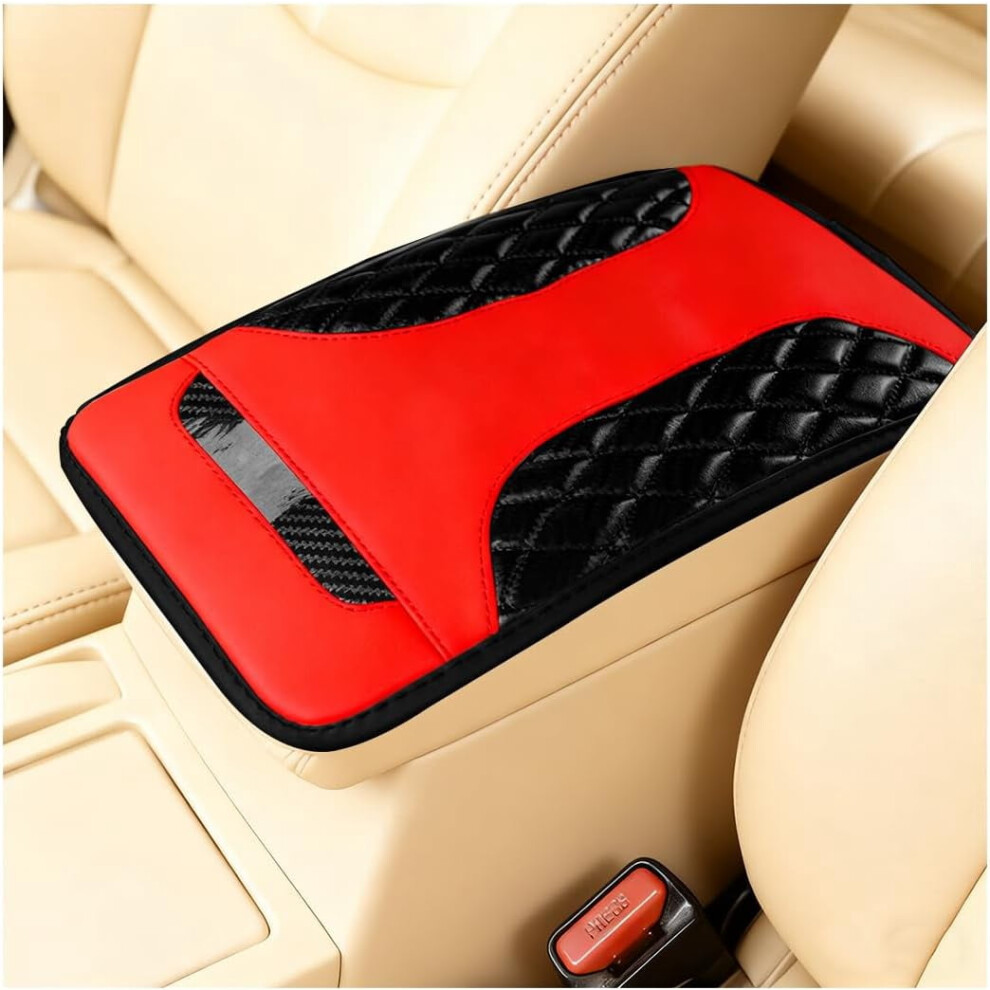 Car Center Console Cover Â Soft Non-Slip Carbon Fiber Armrest Cushion, Universal Fit (Black) Black 9329345353208