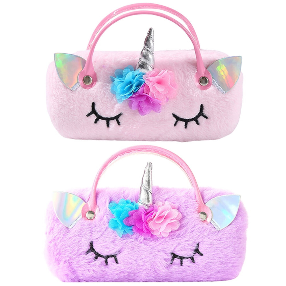 Portable Unicorn Glasses Pouch Durable Plush for Travel and Storage 2Pcs