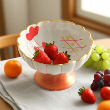 Ceramic Fruit Dessert Plates – Hand-Painted Cute Fruit Basket Design, Standing Tray for Tea, Cake, Nuts, Decorative Bowl