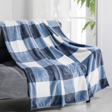 Double-Sided Fleece Plaid Blanket, 51x59in, Blue & Red, Machine Washable, Soft & Heavyweight, Multipurpose Sofa Throw